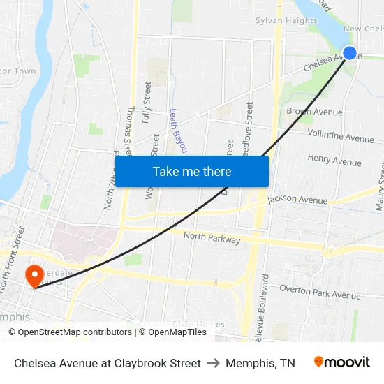 Chelsea Avenue at Claybrook Street to Memphis, TN map