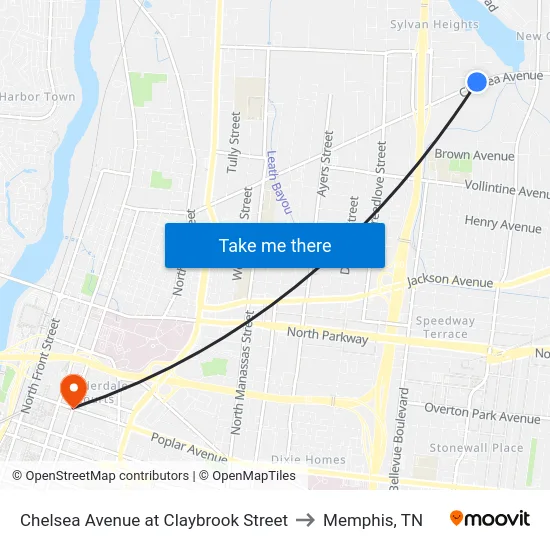 Chelsea Avenue at Claybrook Street to Memphis, TN map