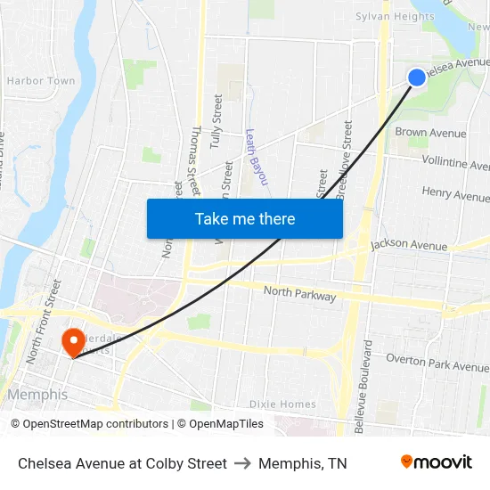 Chelsea Avenue at Colby Street to Memphis, TN map