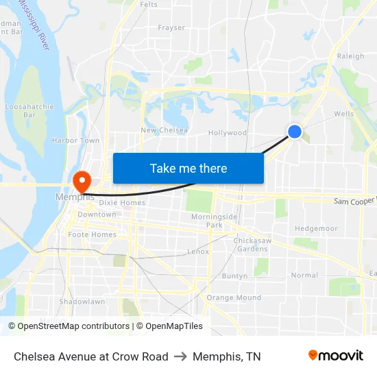 Chelsea Avenue at Crow Road to Memphis, TN map