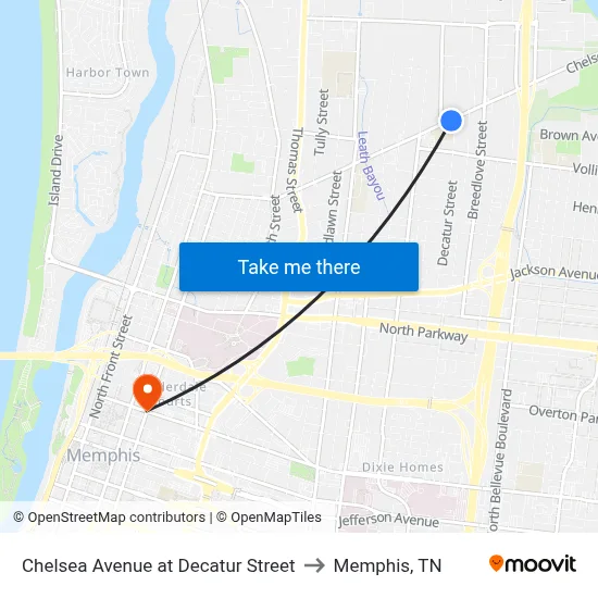 Chelsea Avenue at Decatur Street to Memphis, TN map
