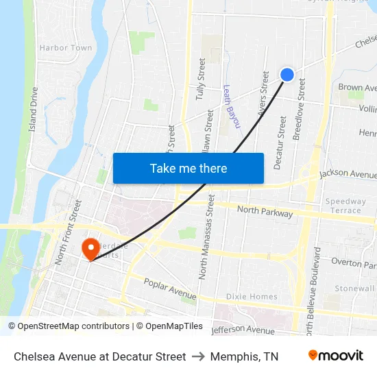 Chelsea Avenue at Decatur Street to Memphis, TN map