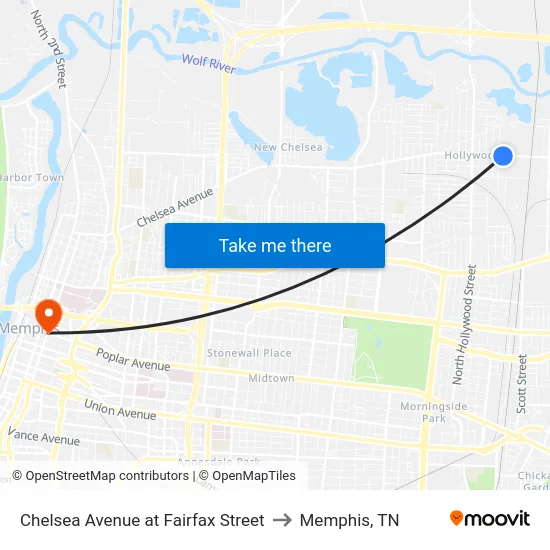 Chelsea Avenue at Fairfax Street to Memphis, TN map