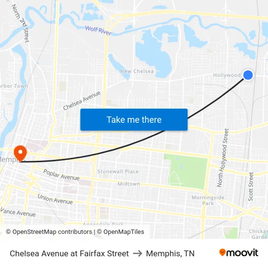 Chelsea Avenue at Fairfax Street to Memphis, TN map