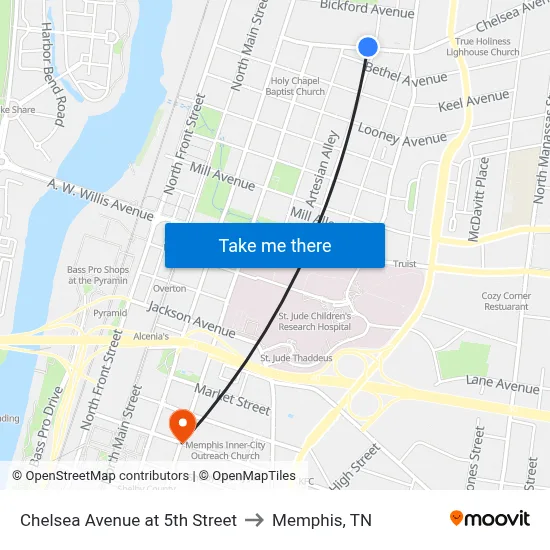 Chelsea Avenue at 5th Street to Memphis, TN map