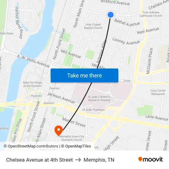 Chelsea Avenue at 4th Street to Memphis, TN map
