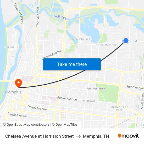 Chelsea Avenue at Harrision Street to Memphis, TN map