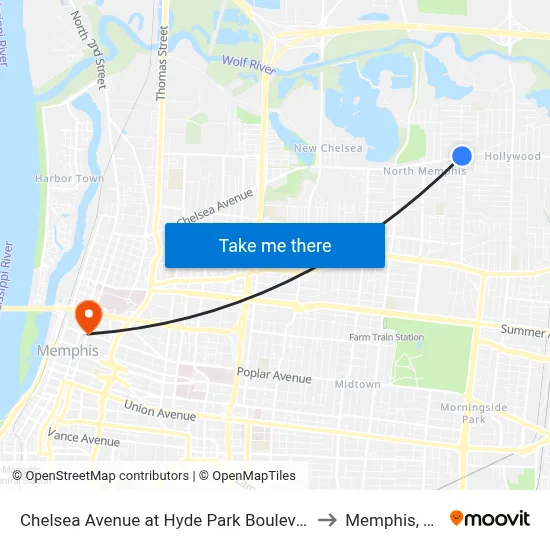 Chelsea Avenue at Hyde Park Boulevard to Memphis, TN map