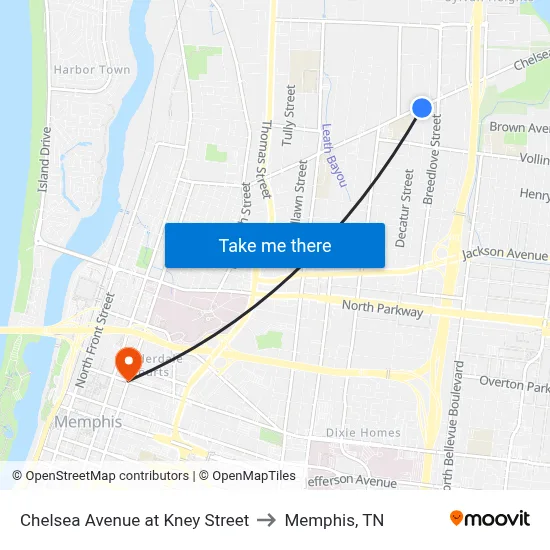 Chelsea Avenue at Kney Street to Memphis, TN map