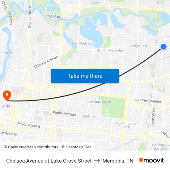 Chelsea Avenue at Lake Grove Street to Memphis, TN map
