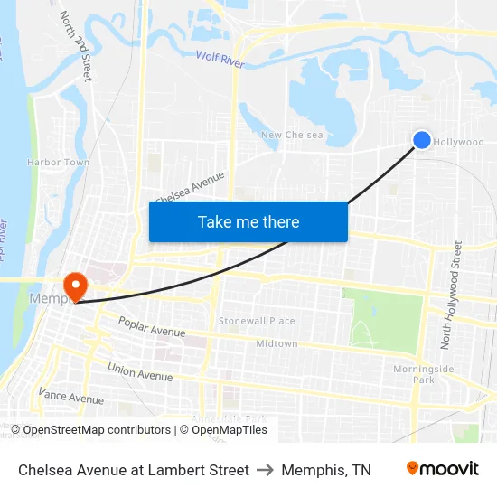 Chelsea Avenue at Lambert Street to Memphis, TN map