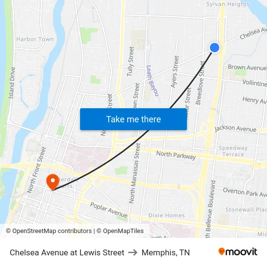 Chelsea Avenue at Lewis Street to Memphis, TN map