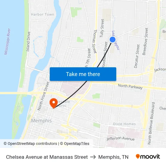 Chelsea Avenue at Manassas Street to Memphis, TN map