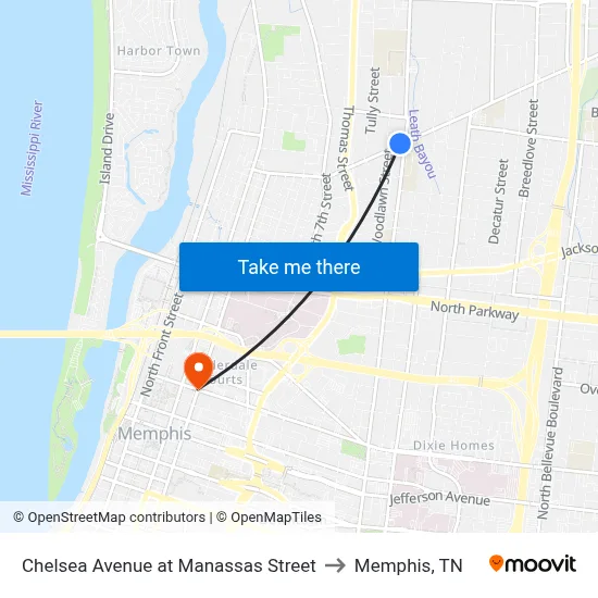 Chelsea Avenue at Manassas Street to Memphis, TN map