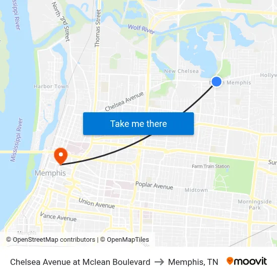 Chelsea Avenue at Mclean Boulevard to Memphis, TN map