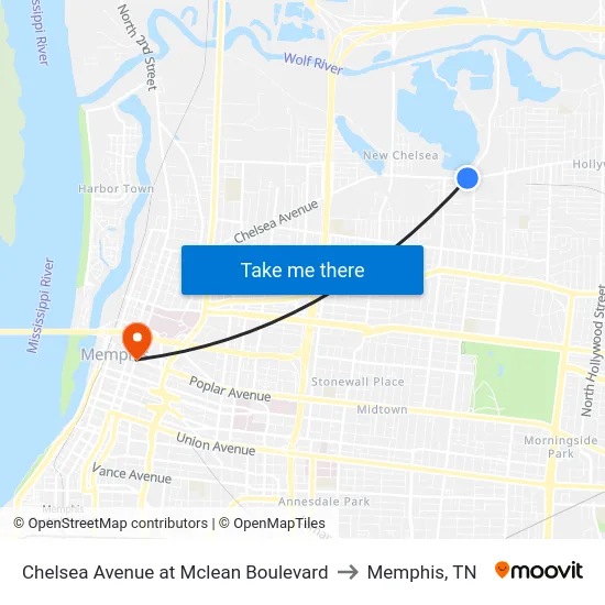 Chelsea Avenue at Mclean Boulevard to Memphis, TN map