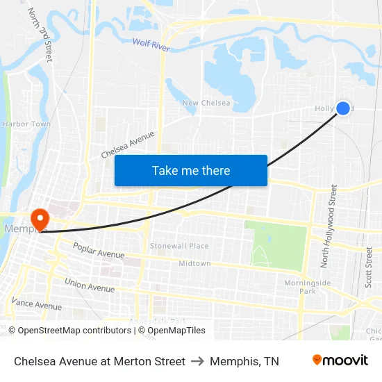 Chelsea Avenue at Merton Street to Memphis, TN map