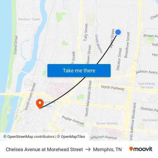 Chelsea Avenue at Morehead Street to Memphis, TN map