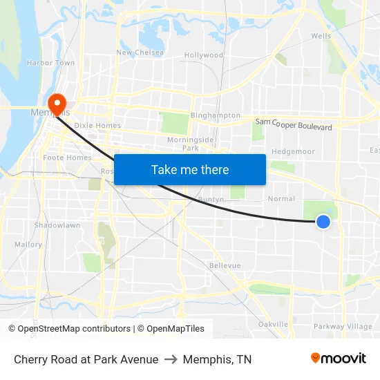 Cherry Road at Park Avenue to Memphis, TN map