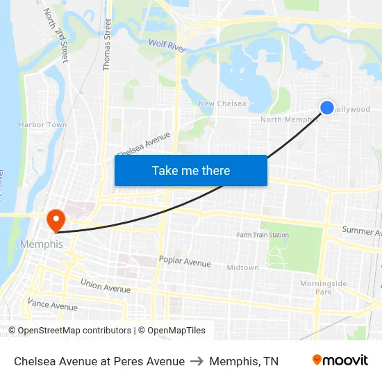 Chelsea Avenue at Peres Avenue to Memphis, TN map