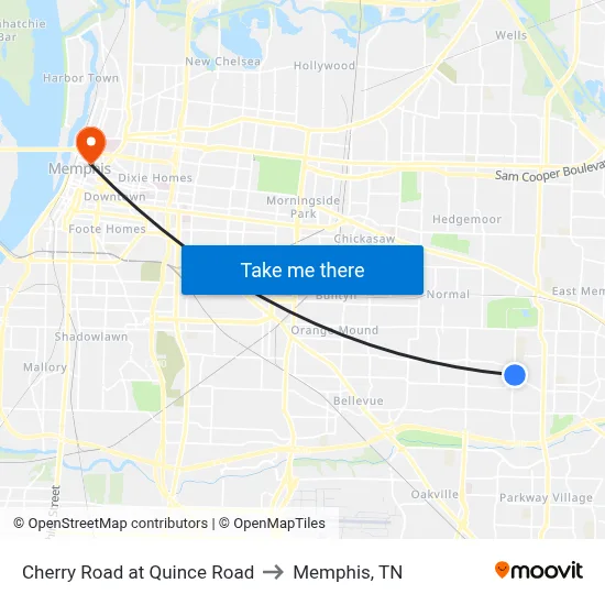 Cherry Road at Quince Road to Memphis, TN map