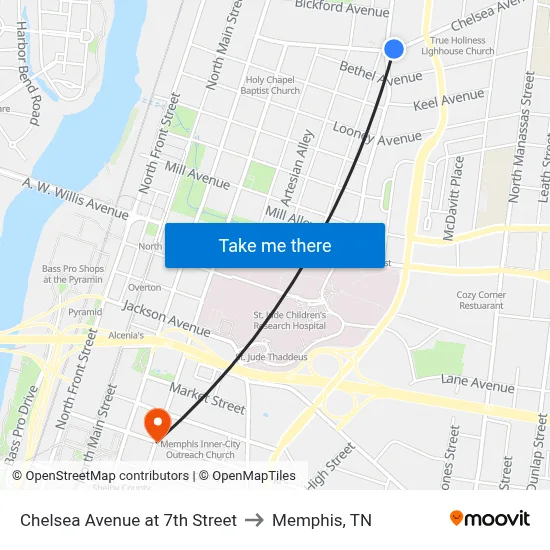 Chelsea Avenue at 7th Street to Memphis, TN map