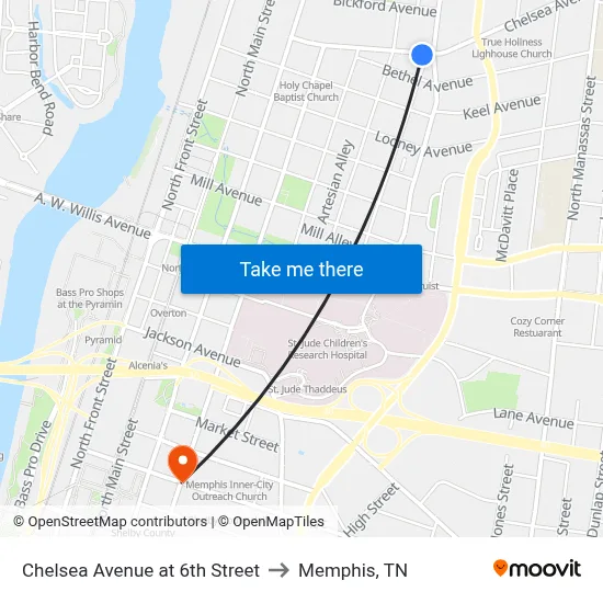 Chelsea Avenue at 6th Street to Memphis, TN map