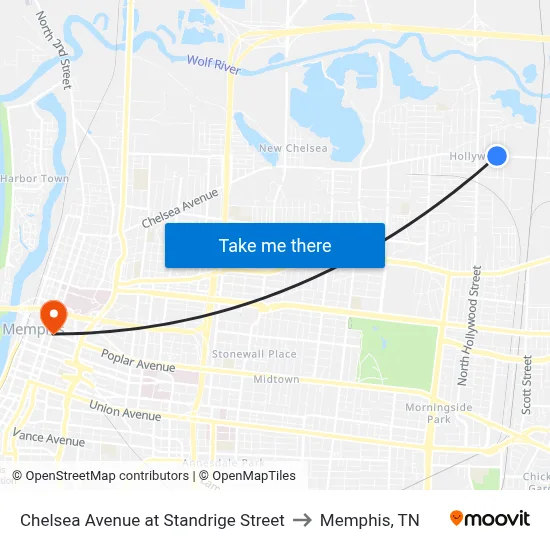 Chelsea Avenue at Standrige Street to Memphis, TN map
