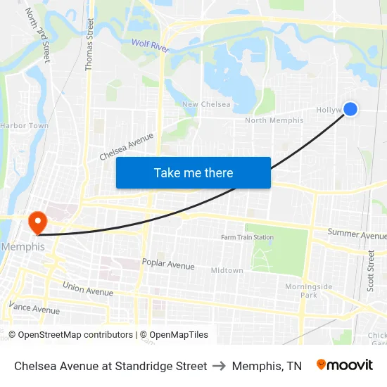 Chelsea Avenue at Standridge Street to Memphis, TN map