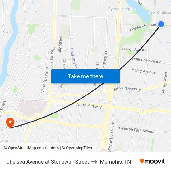 Chelsea Avenue at Stonewall Street to Memphis, TN map