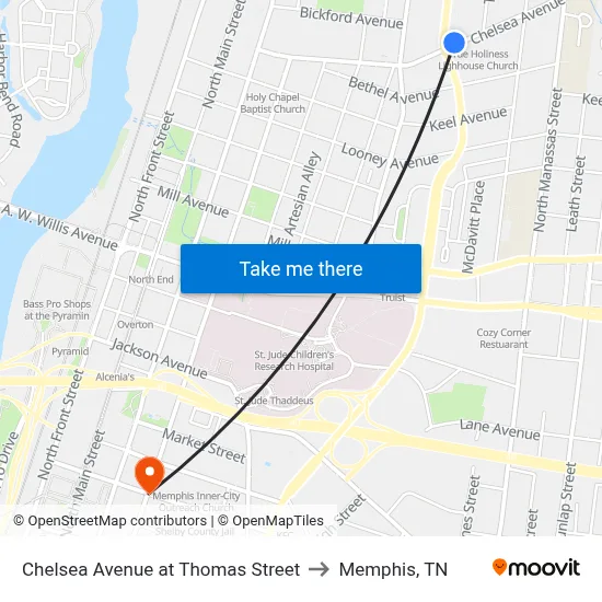 Chelsea Avenue at Thomas Street to Memphis, TN map