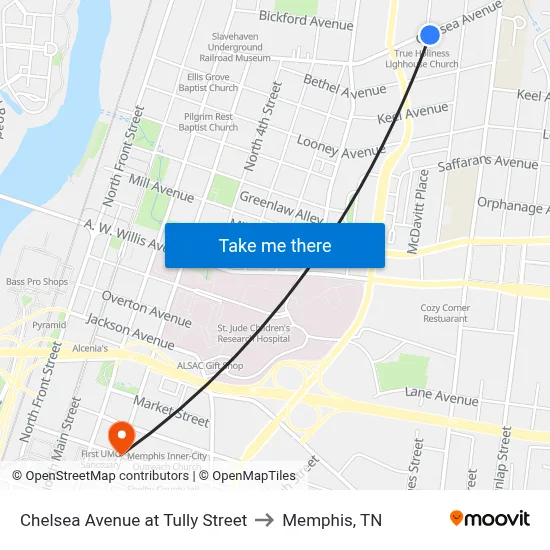Chelsea Avenue at Tully Street to Memphis, TN map