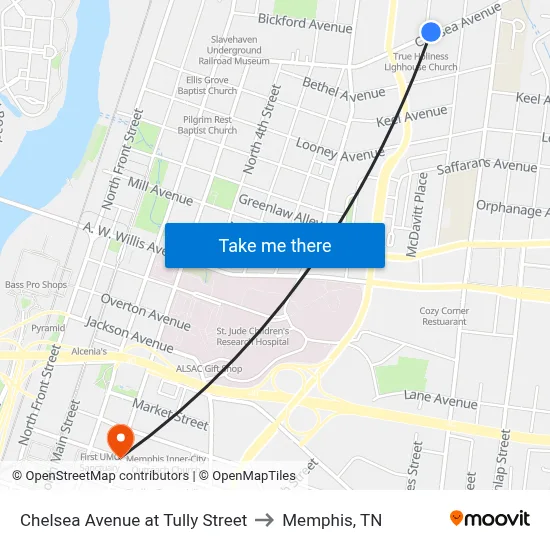 Chelsea Avenue at Tully Street to Memphis, TN map