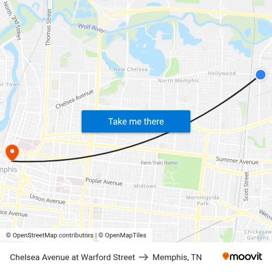 Chelsea Avenue at Warford Street to Memphis, TN map