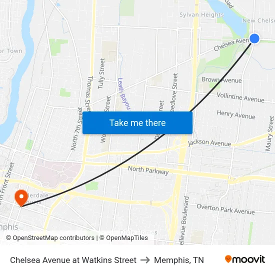 Chelsea Avenue at Watkins Street to Memphis, TN map