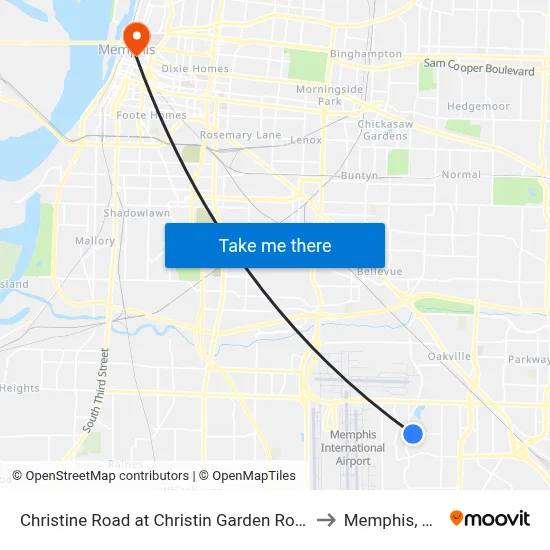 Christine Road at Christin Garden Road to Memphis, TN map