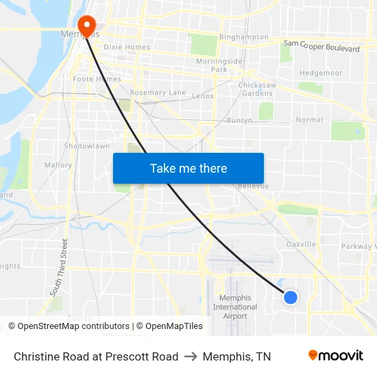 Christine Road at Prescott Road to Memphis, TN map