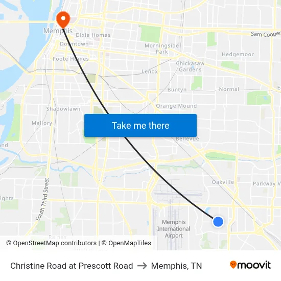 Christine Road at Prescott Road to Memphis, TN map