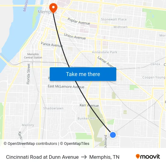 Cincinnati Road at Dunn Avenue to Memphis, TN map