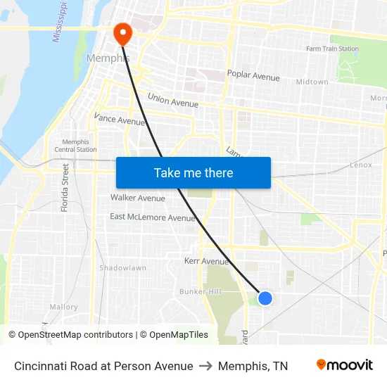 Cincinnati Road at Person Avenue to Memphis, TN map
