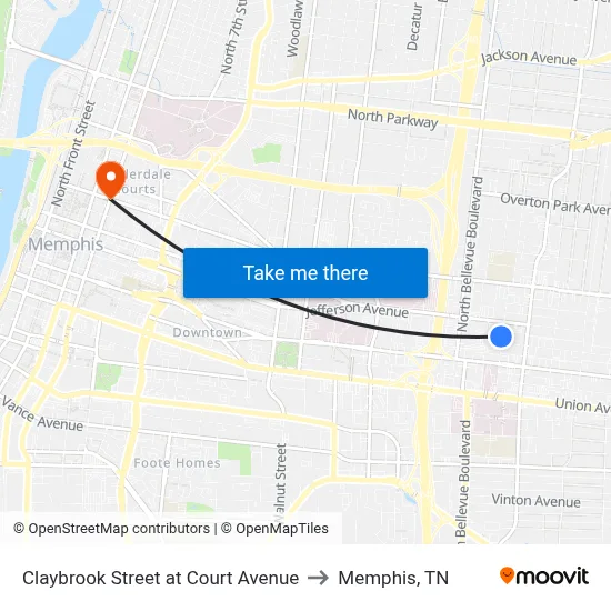 Claybrook Street at Court Avenue to Memphis, TN map