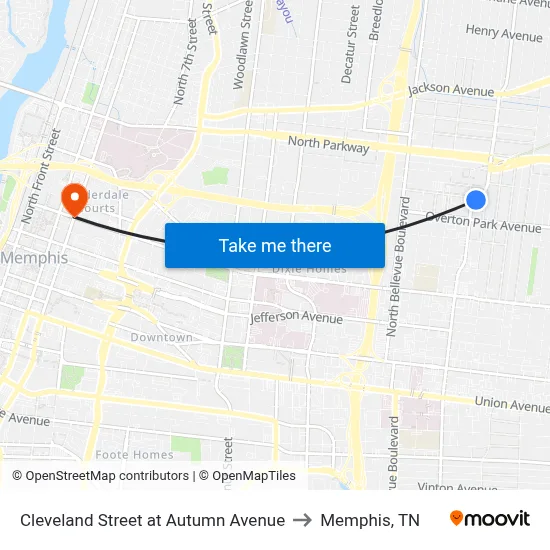 Cleveland Street at Autumn Avenue to Memphis, TN map