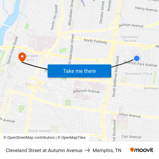 Cleveland Street at Autumn Avenue to Memphis, TN map
