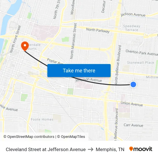 Cleveland Street at Jefferson Avenue to Memphis, TN map