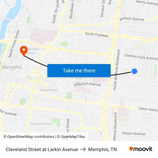 Cleveland Street at Larkin Avenue to Memphis, TN map