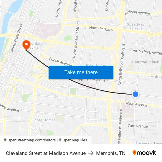 Cleveland Street at Madison Avenue to Memphis, TN map