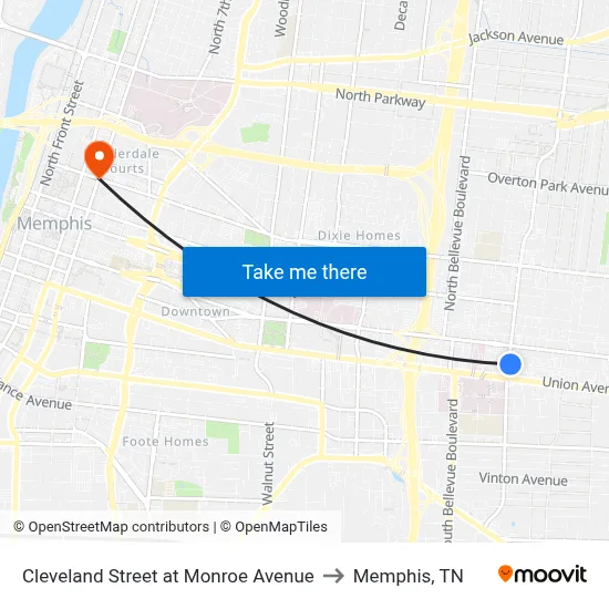 Cleveland Street at Monroe Avenue to Memphis, TN map