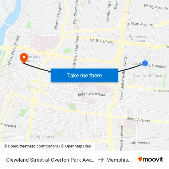 Cleveland Street at Overton Park Avenue to Memphis, TN map