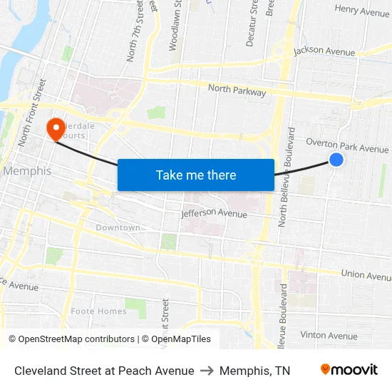 Cleveland Street at Peach Avenue to Memphis, TN map