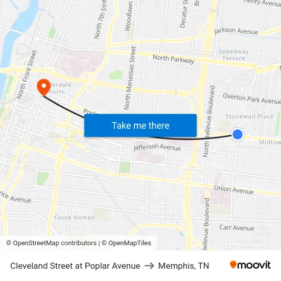 Cleveland Street at Poplar Avenue to Memphis, TN map